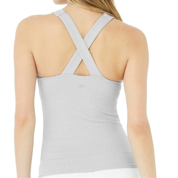 ALO YOGA Elevate Ribbed Crossover Grey Tank Top in Size Small - Picture 5 of 10